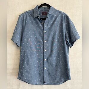 UNTUCKit Blue Anchor Print Short Sleeve Button-up